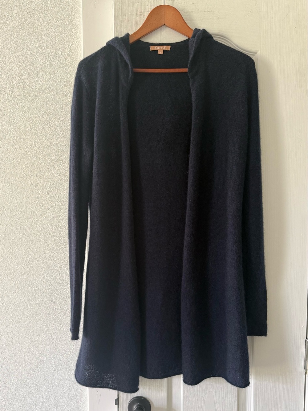 Kier + J 100% Cashmere Hooded Open Front Cardigan Black M